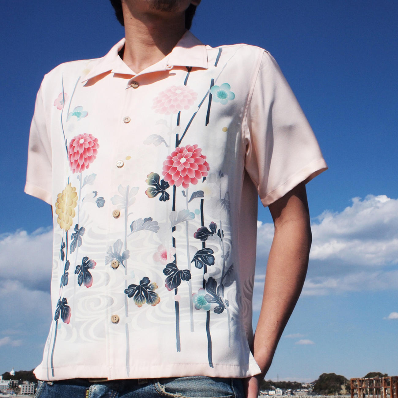 大きいサイズの和柄アロハシャツ AJISAI S